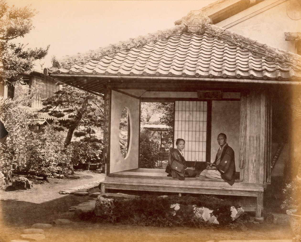 Lugar de parada del magnate en el Tocaido Hasa, 1868 de Felice Beato