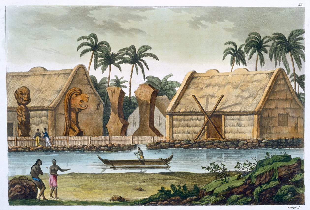 Tumba de Tamahamah en Kaiakakooa, Islas Sandwich, c. 1820-1839 de Felice Campi