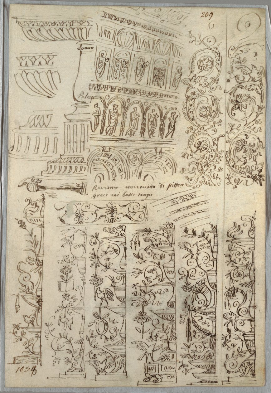 Estudios Decorativos; Verso: Cabeza de Bárbaro en Perfil del Antiguo de Felice Giani