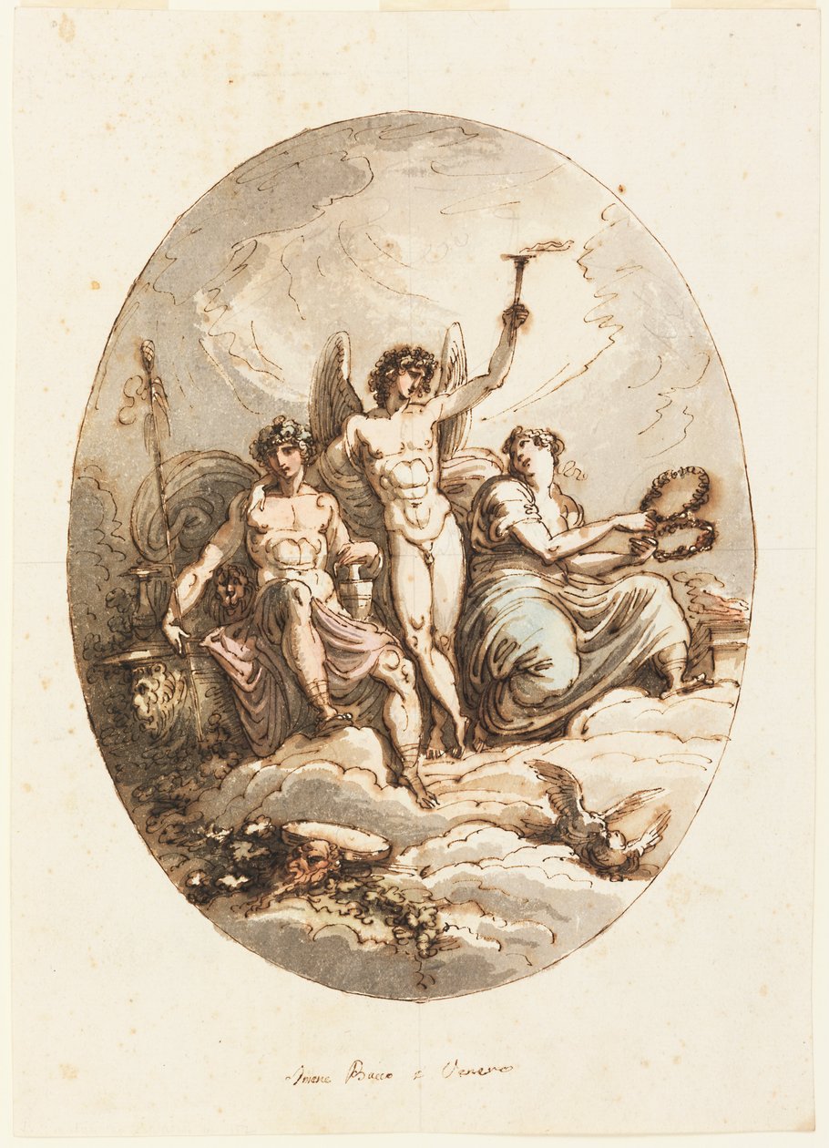 Diseño para decoración de paredes o techos con Baco, Himeneo y Venus de Felice Giani