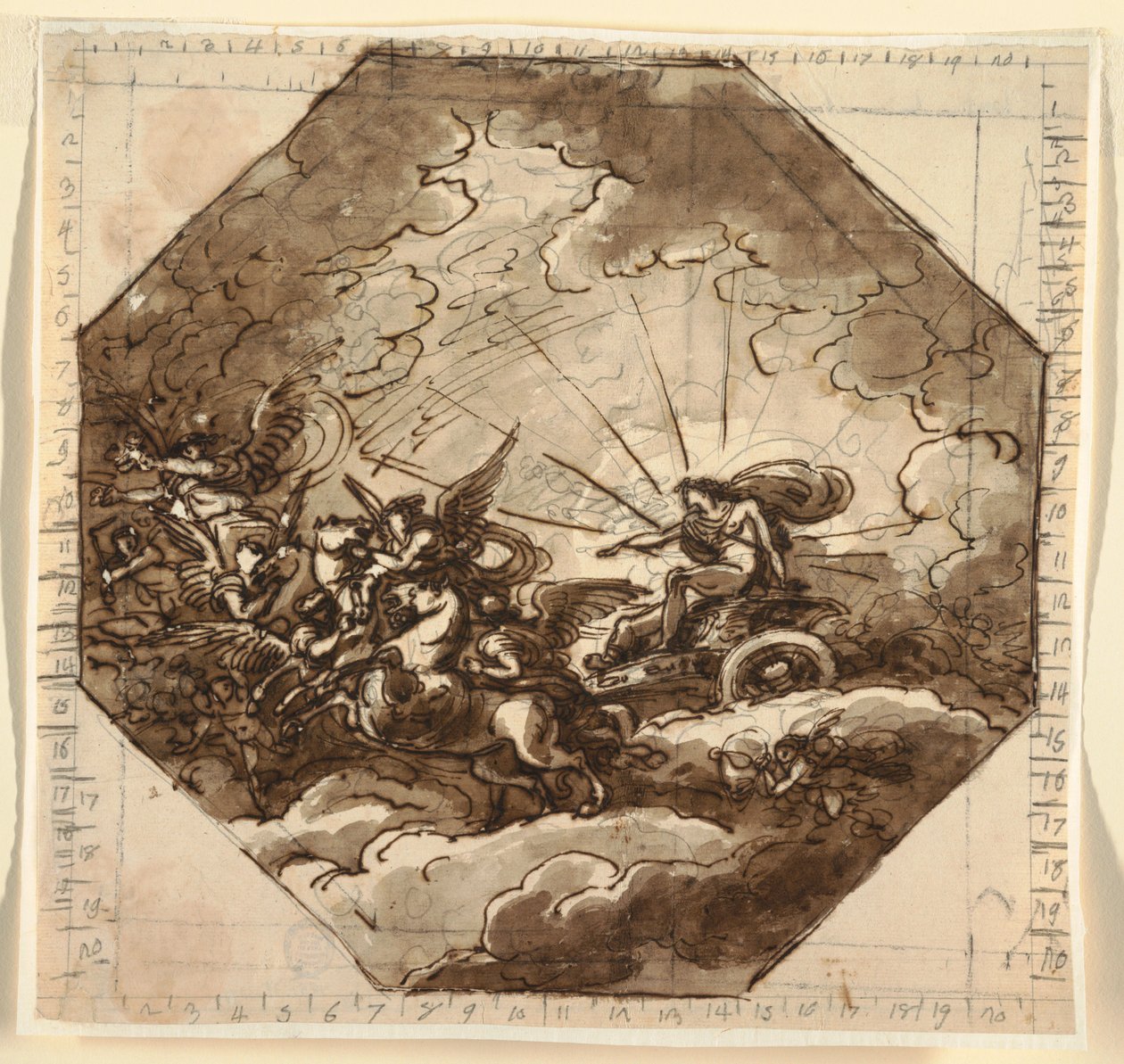 Dibujo, Apolo en su carro con Aurora, Sala Ottogonale, Palazzo Milzetti, Faenza, 1804-05 de Felice Giani