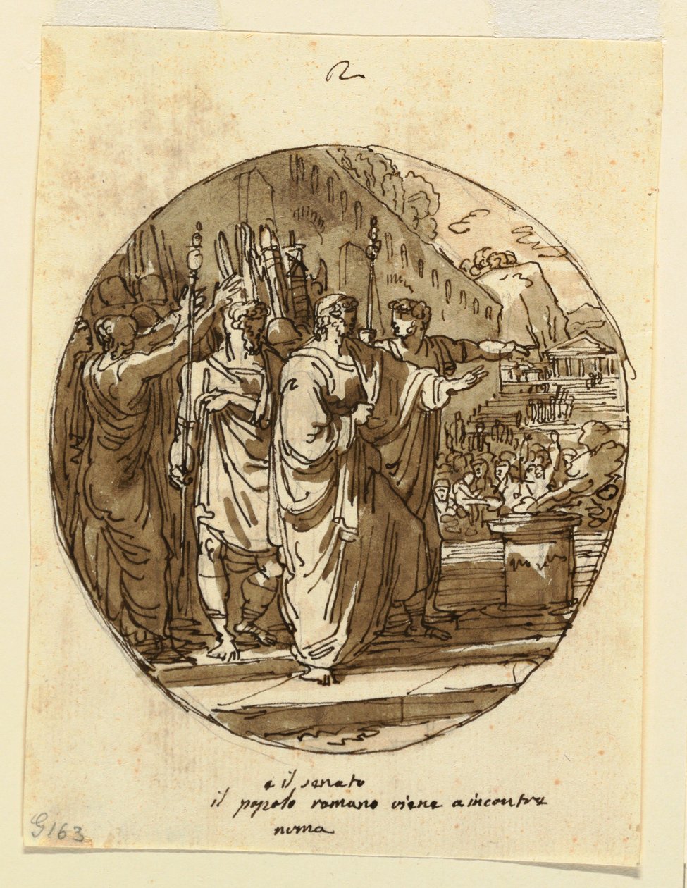 Dibujo, Diseño de techo para Numa Pompilio recibido en Roma tras su elección, Sala di Numa Pompilio, Palazzo Milzetti, Faenza, 1804-05 de Felice Giani