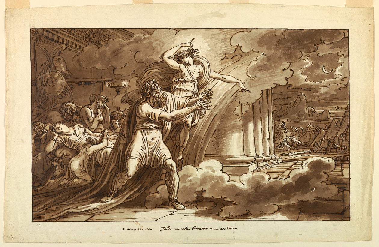 Dibujo, Iris anima a Príamo a mendigar el cuerpo de Héctor a Aquiles, 1810-20 de Felice Giani