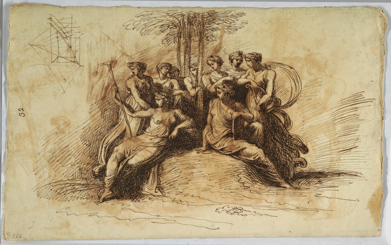 Dibujo, Autorretrato de Felice Giani; recto:  Musas sentadas bajo un árbol, finales del siglo XVIII-principios del XIX de Felice Giani