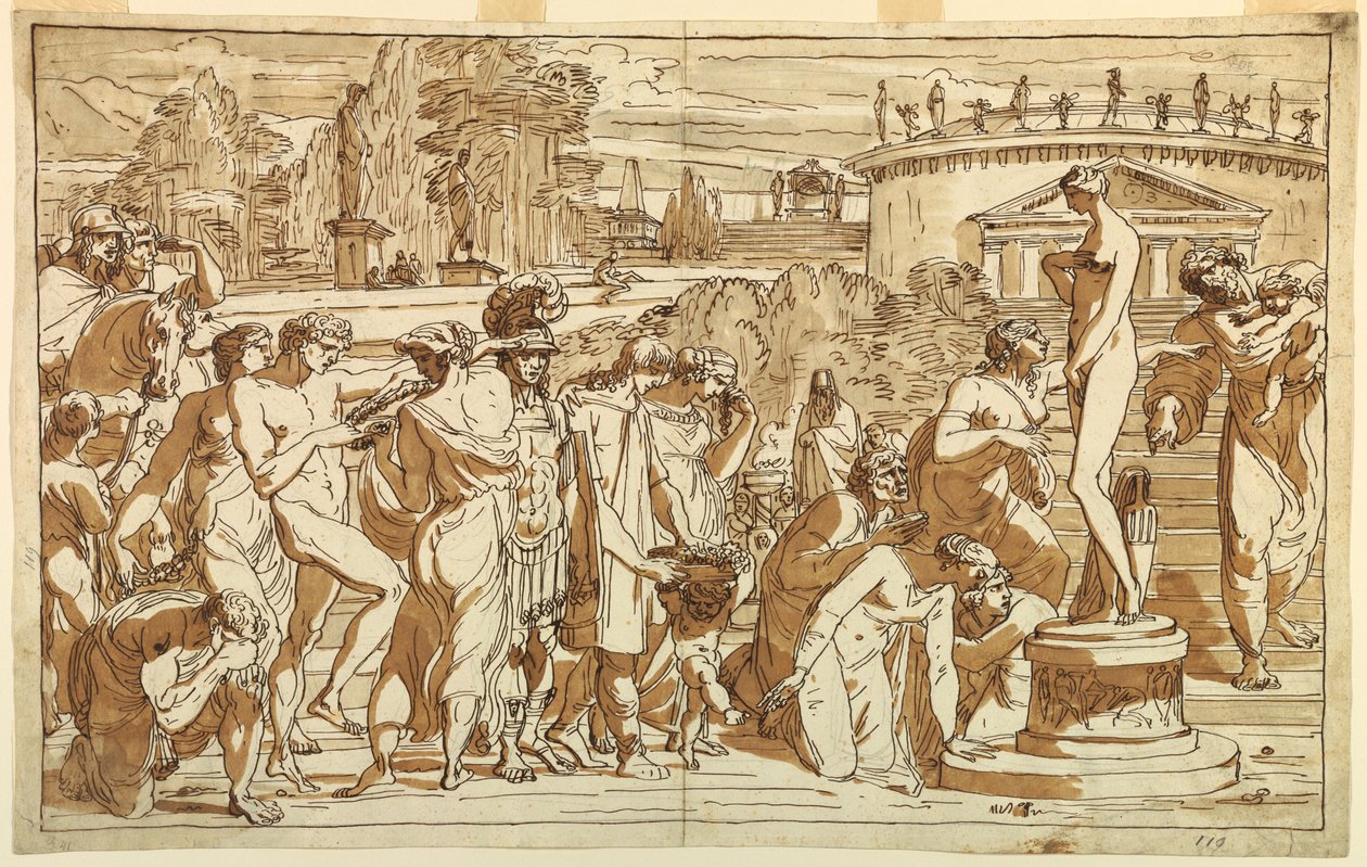 Dibujo, Adoración de Venus en un paisaje clásico, ca. 1820 de Felice Giani