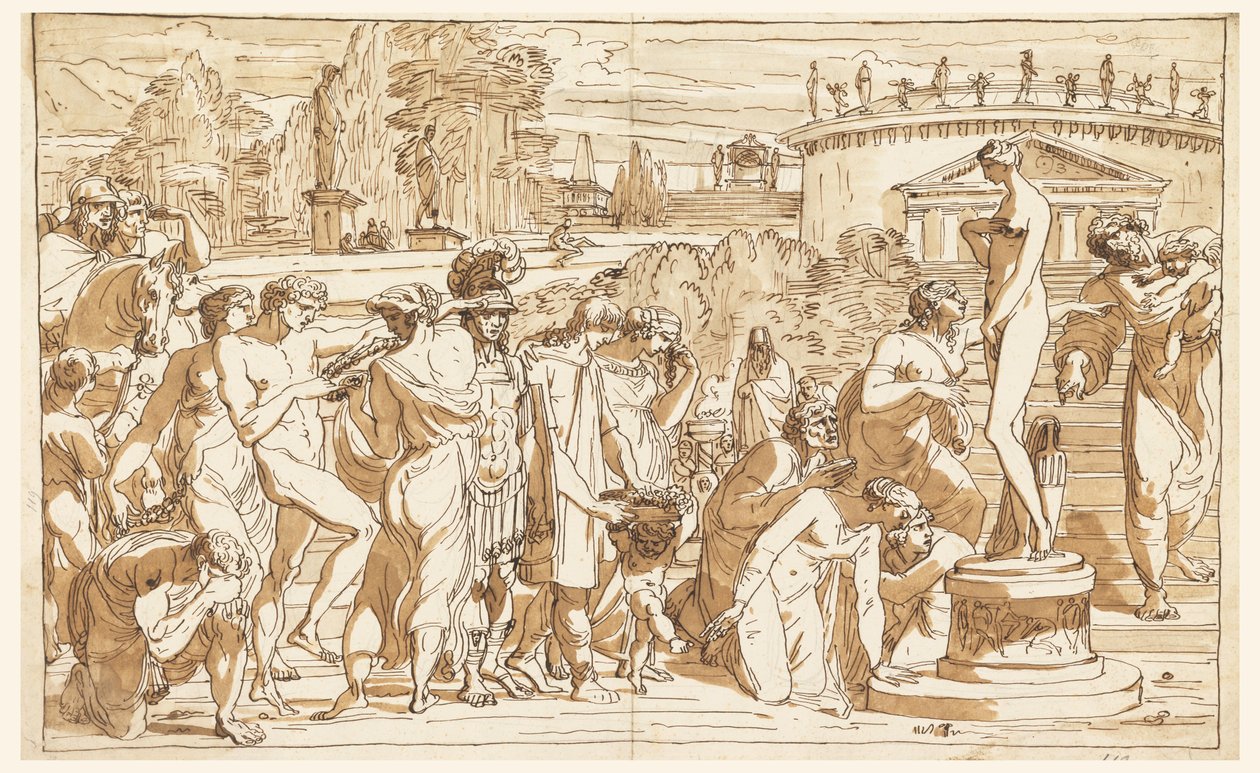 Dibujo, Adoración de Venus en un paisaje clásico, ca. 1820 de Felice Giani