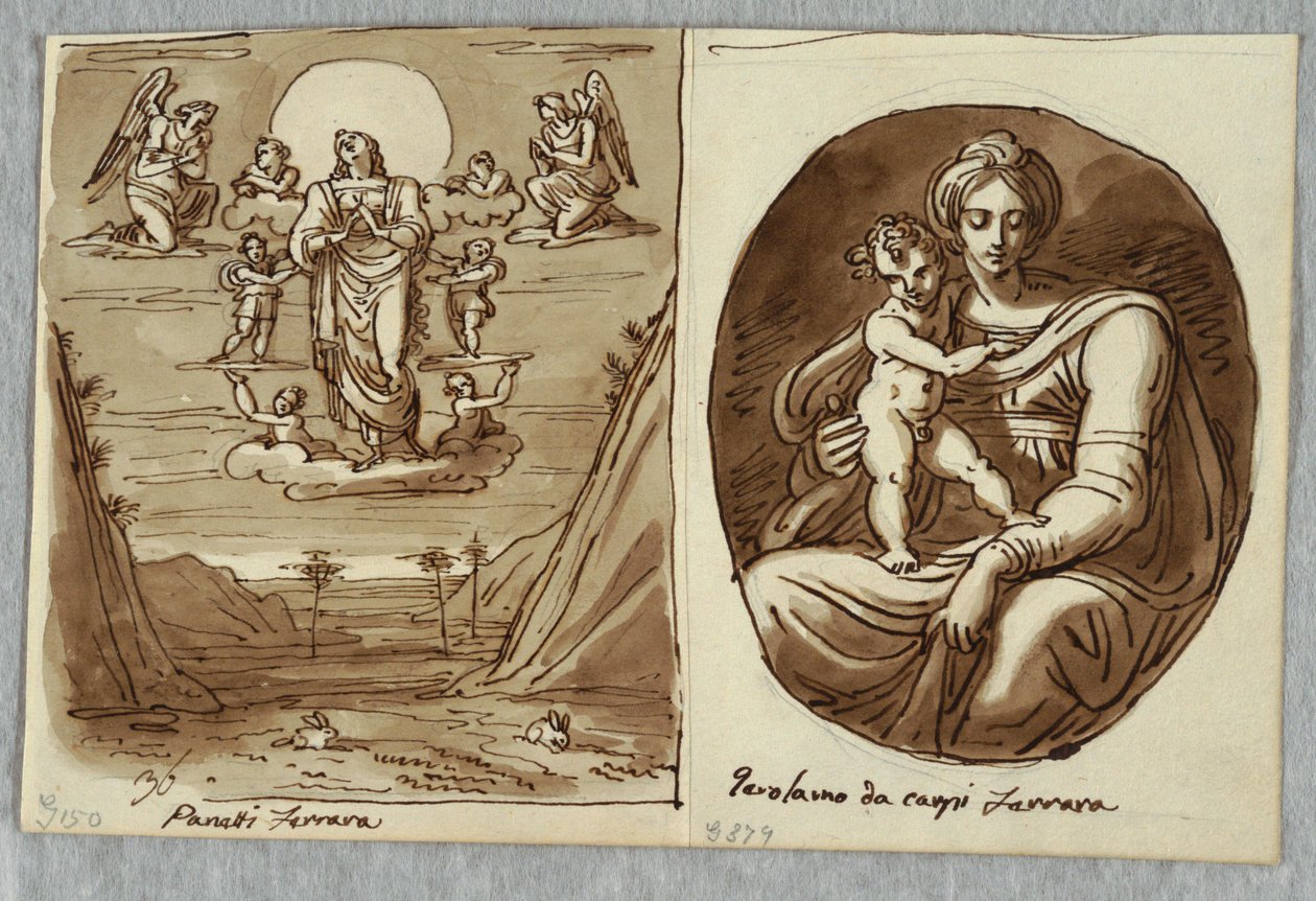 Figura femenina entre nubes; Resurrección, Estudio después de Panetti de Felice Giani