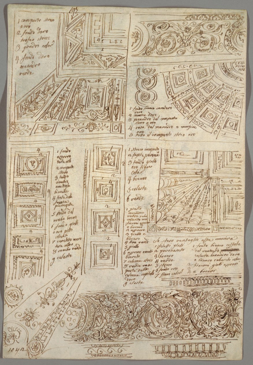 Cuatro Estudios Decorativos de Techos; Verso: Estudios Anatómicos de Felice Giani