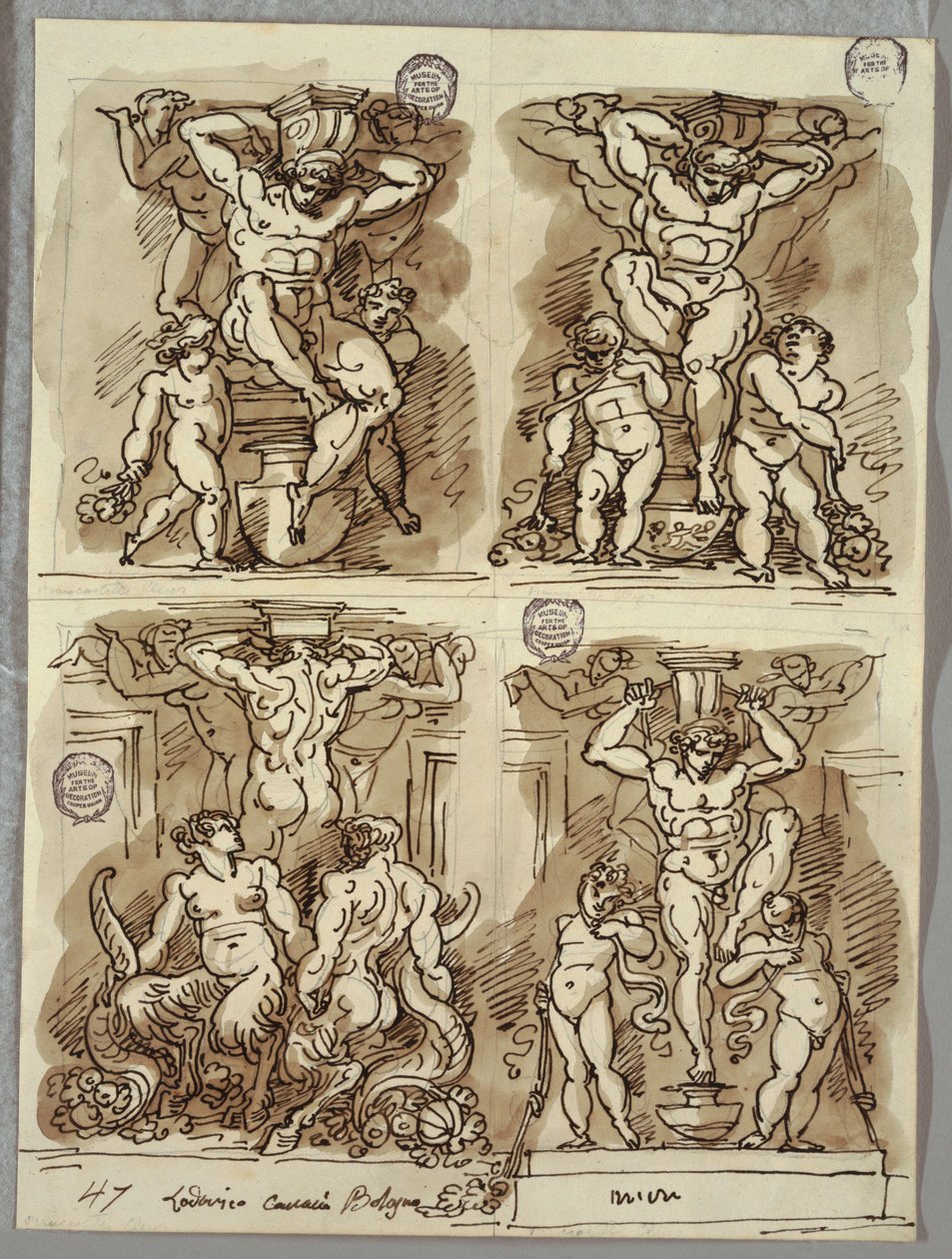 Cuatro hermas, estudios después de los Carracci de Felice Giani