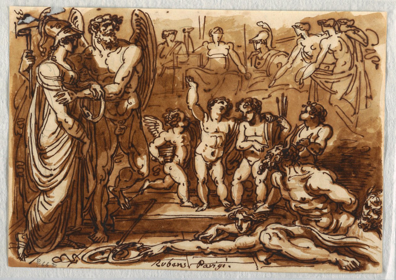 Minerva y un dios alado de Felice Giani
