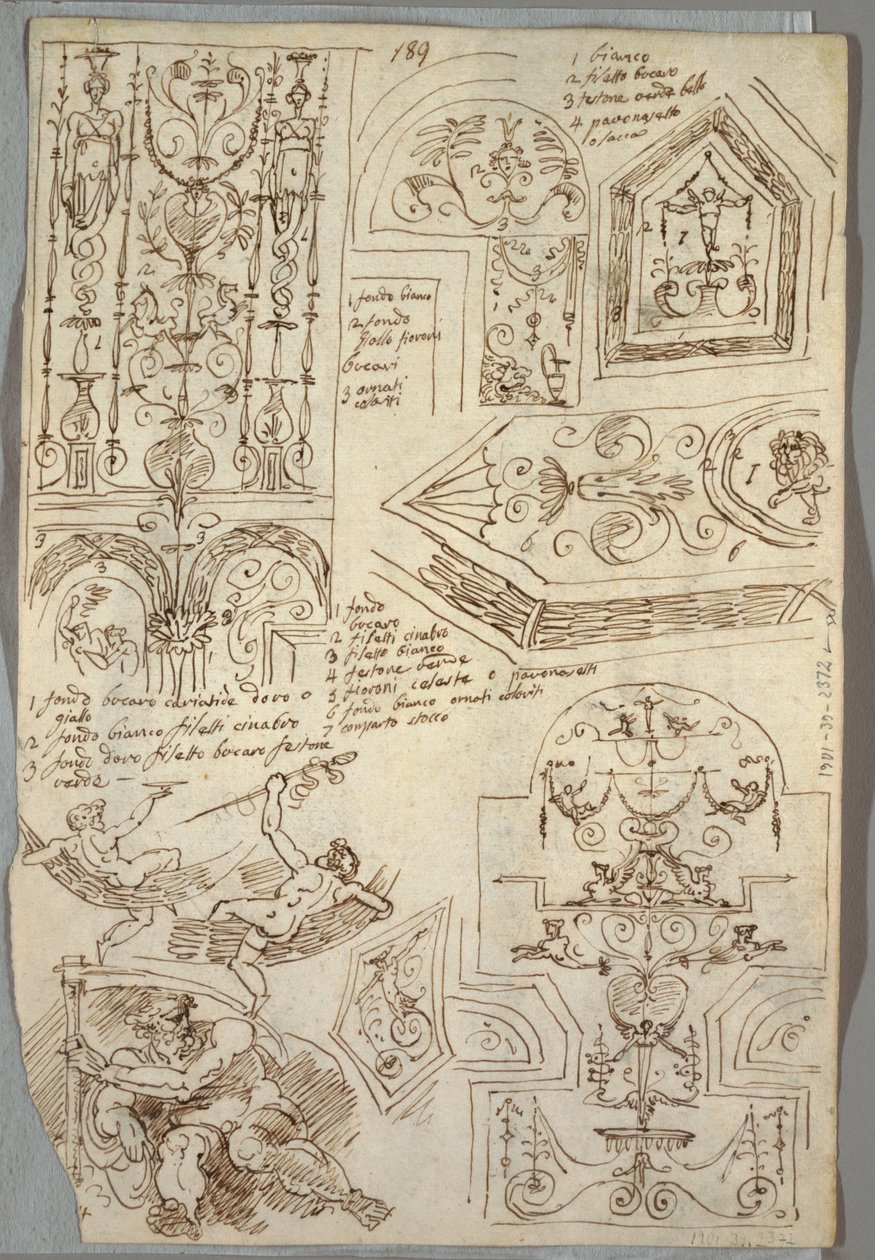 Seis estudios decorativos; Verso, estudio anatómico de Felice Giani