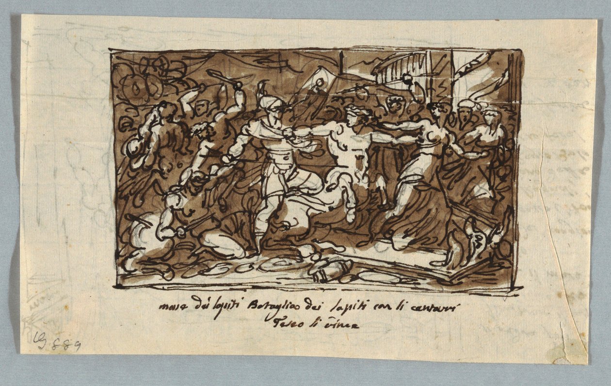 Página de cuaderno de bocetos: Batalla de los centauros y los lapitas de Felice Giani