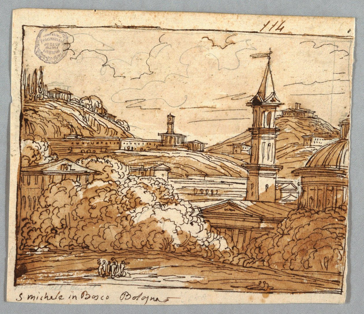 Página de Cuaderno de Bocetos, Folio 57: Estudio después de Michele en Bosco, Bolonia; Verso, Detalles Arquitectónicos de Felice Giani