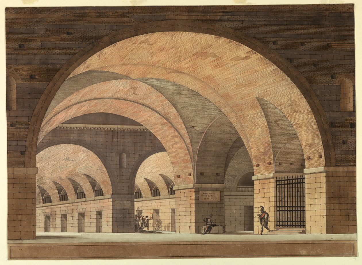 Diseño de escenario, interior de prisión de Felice Giani