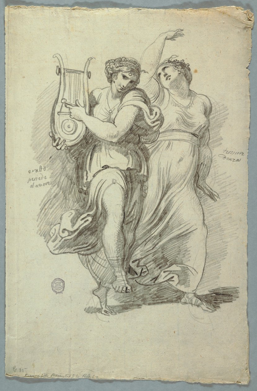 Terpsícore, musa de la danza y Erato, musa de la poesía amorosa de Felice Giani