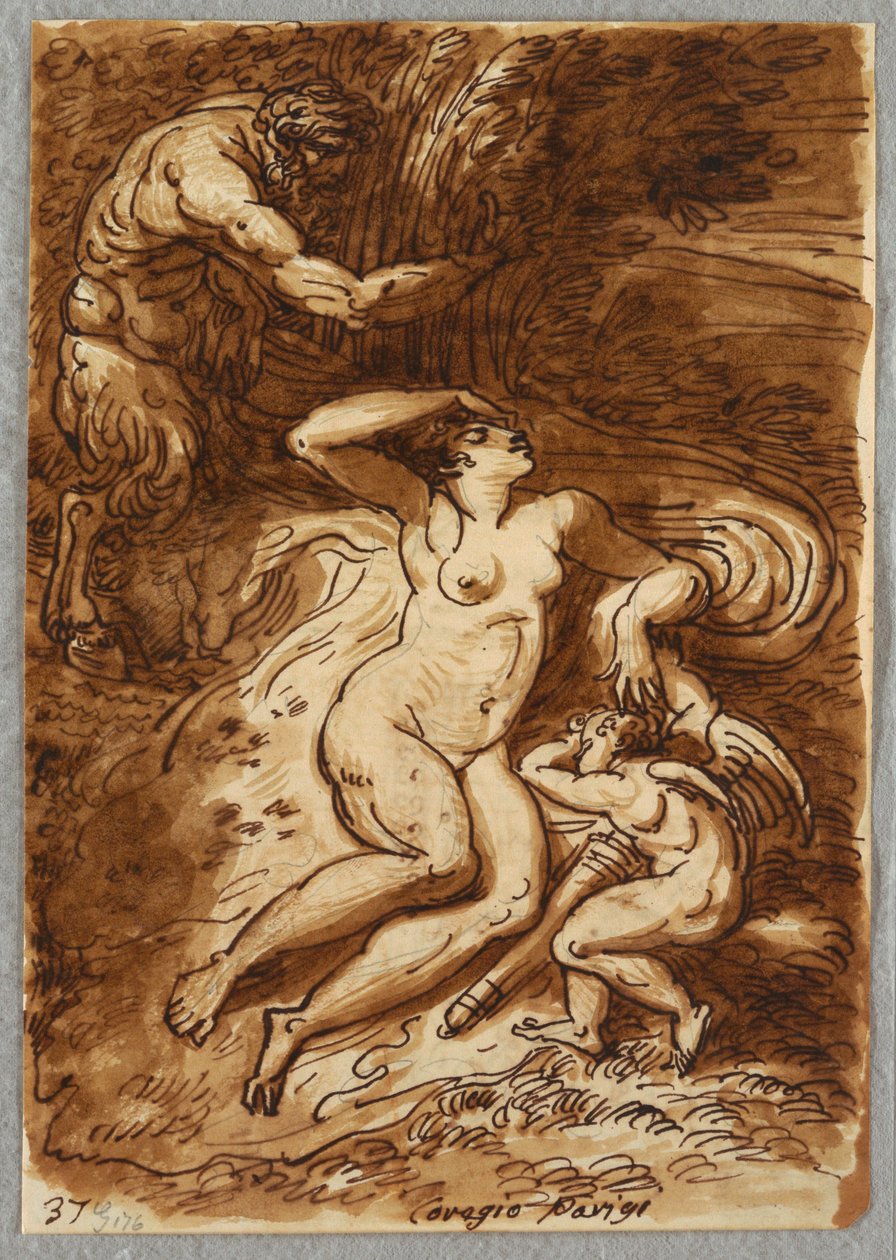 Venus y Cupido y Sátiro, Estudio después de Correggio de Felice Giani
