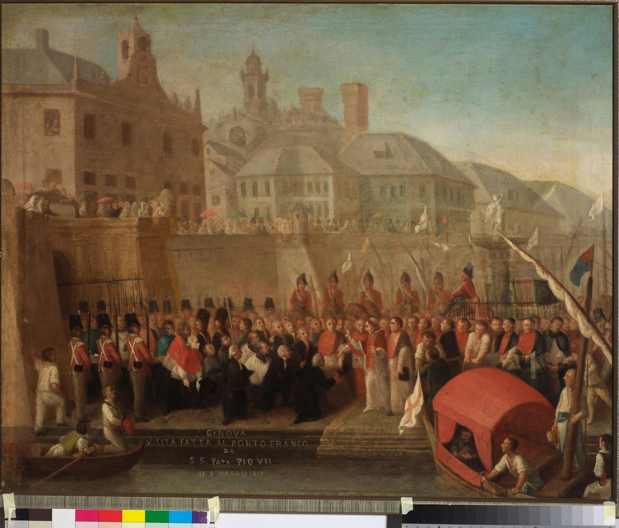 Visita al puerto franco de Génova de S.S. el Papa Pío VII, c.1818 (óleo sobre lienzo) de Felice Guascone