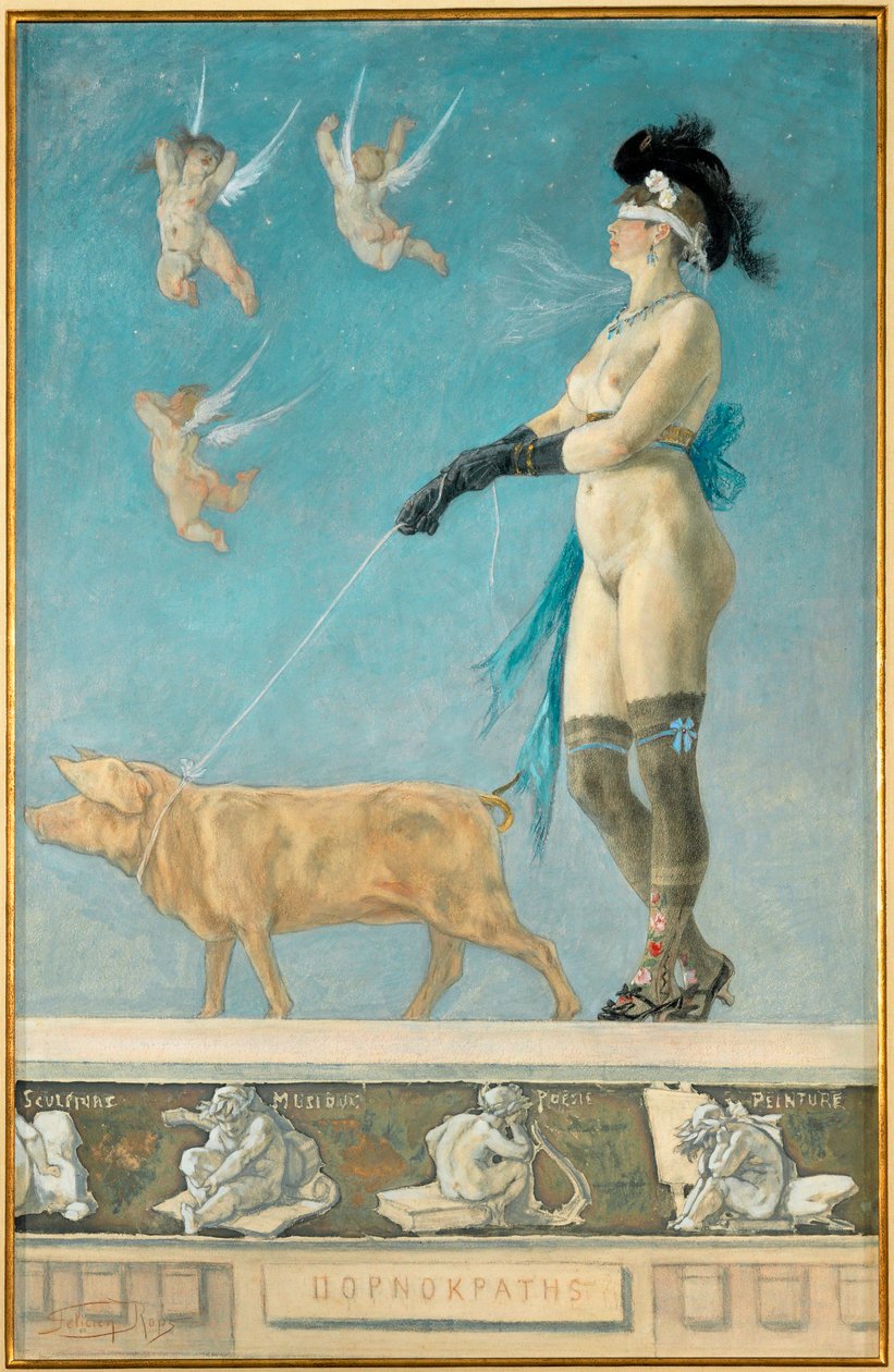 Pornokrates, imagen de la mujer como eterna tentadora e hija de Eva (pastel y gouache sobre papel) de Felicien Rops