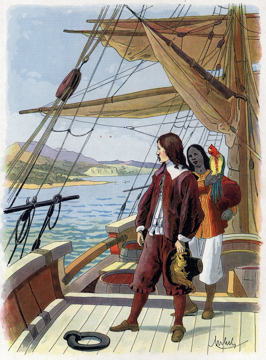 Robinson Crusoe deja su isla - Ilustración de Felician MYRBACH MYRBACH RHEINFELD (1853-1940) para el libro de Daniel Defoe Robinson Crusoe. Sin fecha. Alrededor de 1934 de Felicien baron de Myrbach Rheinfeld