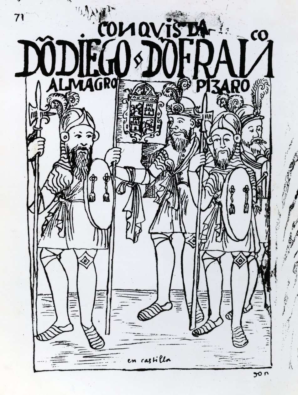 Conquistadores Diego de Amagro y Francisco Pizarro reconciliados en Castilla de Felipe Huaman Poma de Ayala