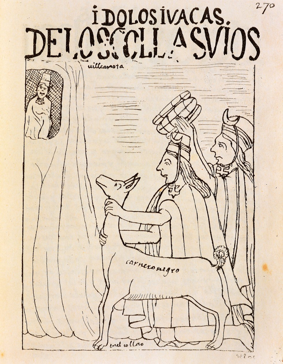 Ofrenda inca de llama a los ídolos (grabado) de Felipe Huaman Poma de Ayala