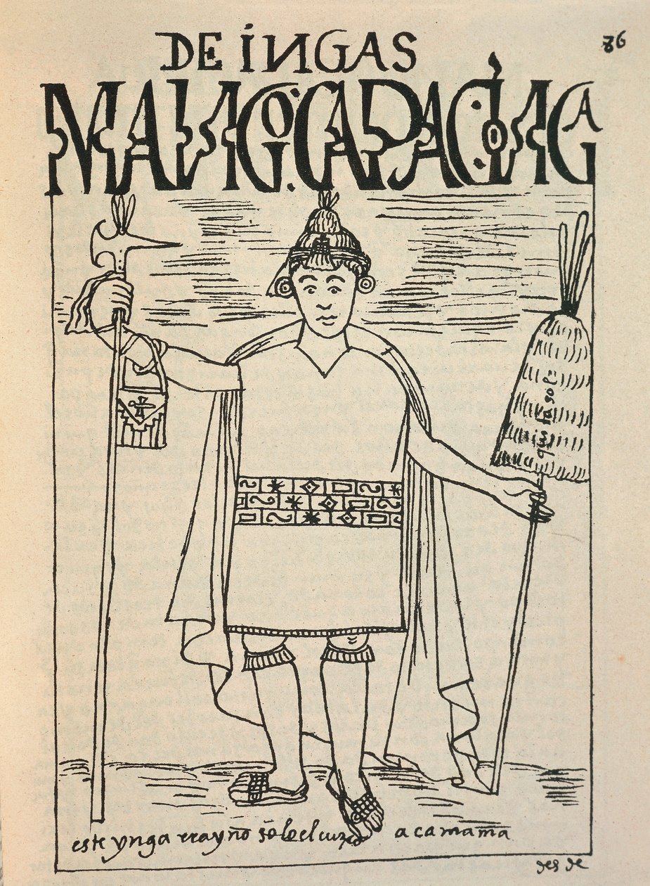 Representación de Manco Capac, el legendario fundador inca del Reino de Cusco y figura de la mitología inca de Felipe Huaman Poma de Ayala