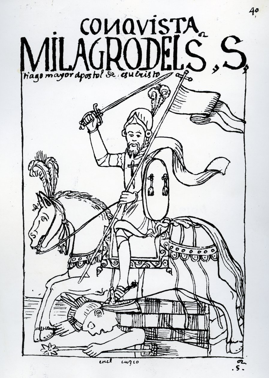 La intervención milagrosa de Santiago Apóstol en la conquista de las Américas de Felipe Huaman Poma de Ayala
