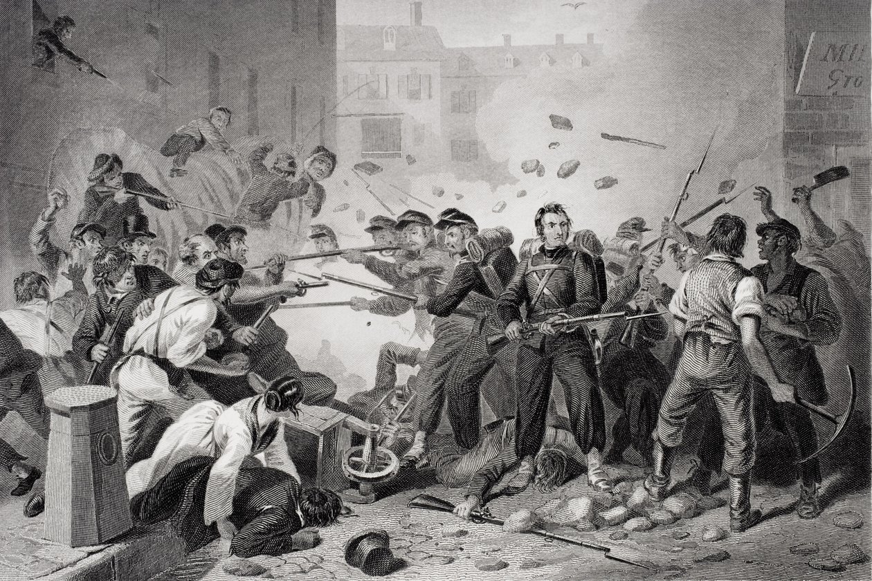 Milicia de Massachusetts pasando por Baltimore, Pensilvania, 1861 de Felix Octavius Carr Darley