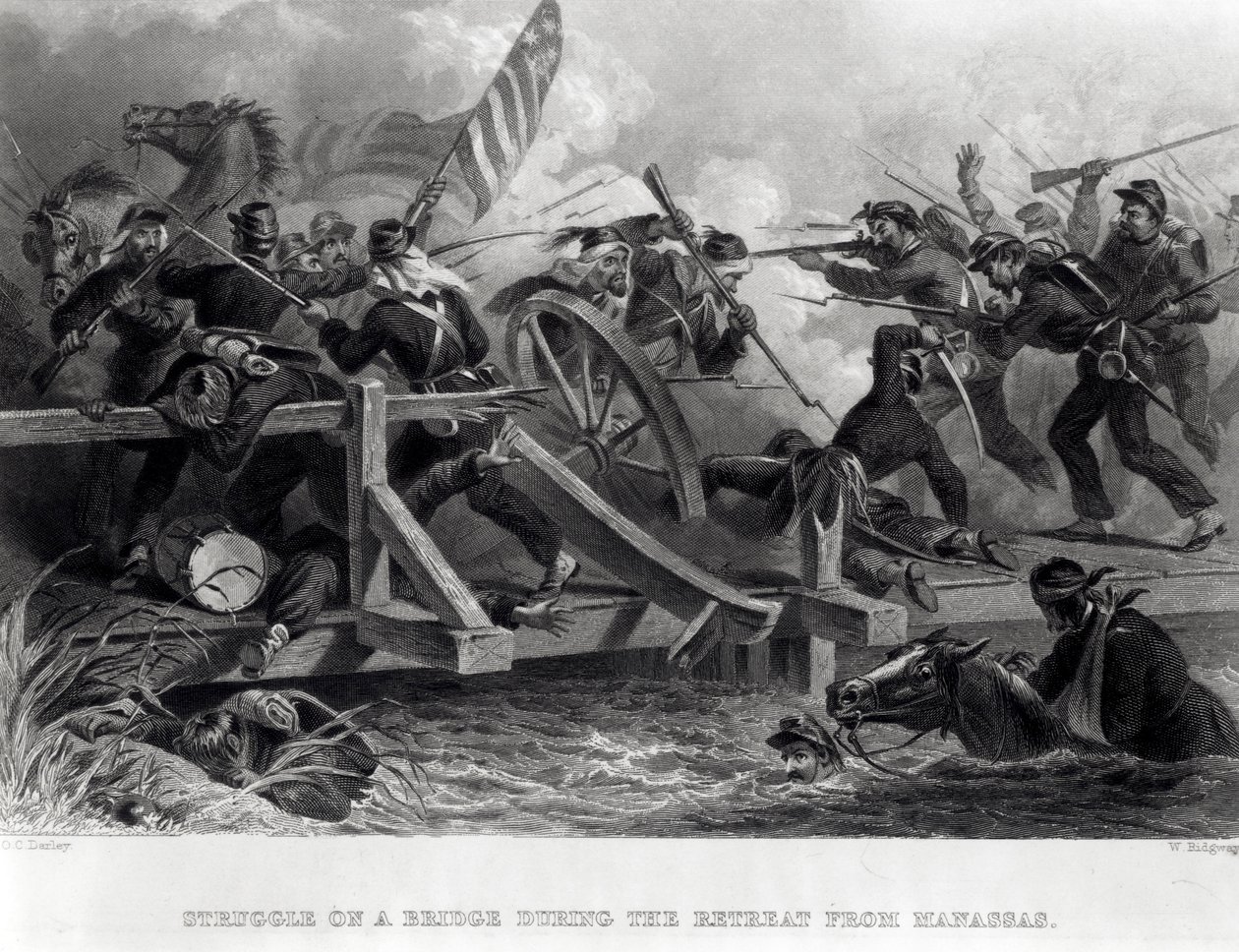 Lucha en un puente durante la retirada de Manassas, julio de 1861, grabado por W. Ridgway, 1862 de Felix Octavius Carr Darley