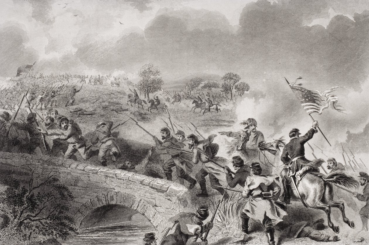 La toma del puente en Antietam Creek en la Batalla de Antietam, Maryland, 1862 de Felix Octavius Carr Darley