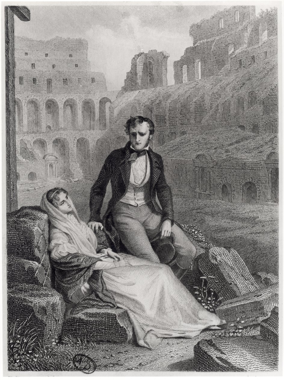 François René (1768-1848) vizconde de Chateaubriand y Pauline de Beaumont en las ruinas del Coliseo, ilustración de 