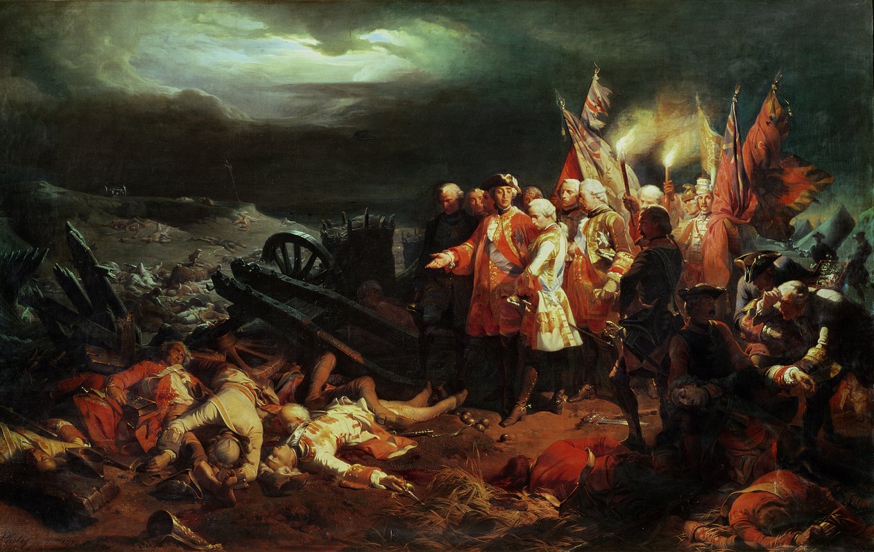 Luis XV (1710-74) visitando el campo de batalla en Fontenoy en mayo de 1745 de Felix Philippoteaux