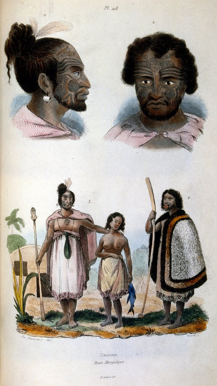 Ilustración antropológica de la raza maorí de Felix-Edouard Guerin