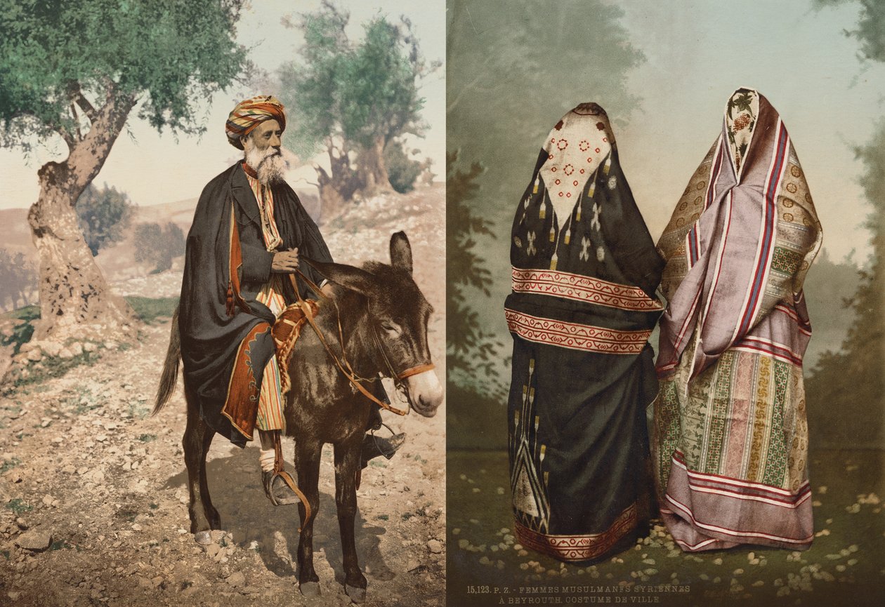 Mujeres musulmanas sirias en Beirut, atuendo de calle de Félix Bonfils