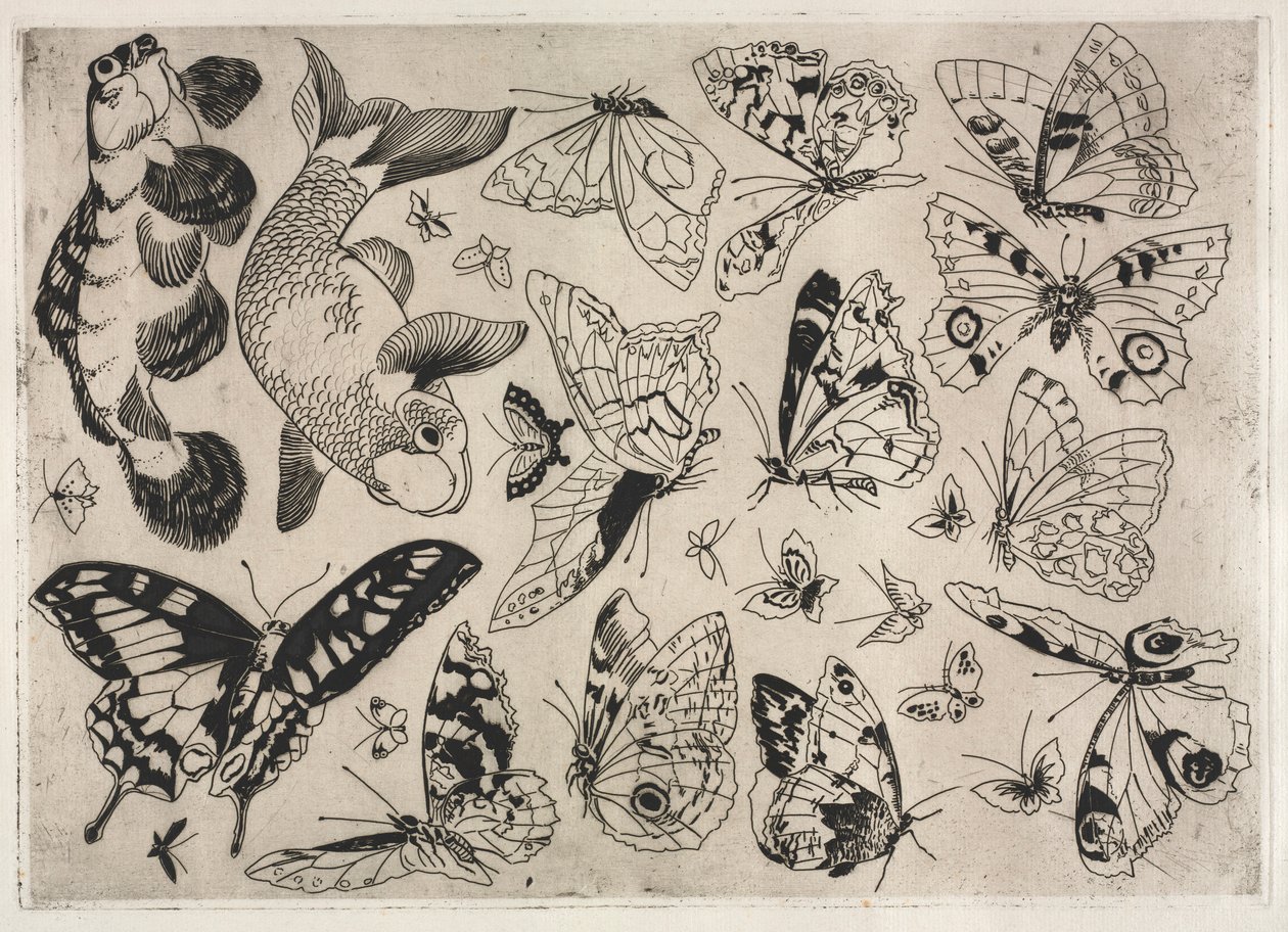 Servicio de cena Rousseau: Mariposas y Peces no. 16, 1866 de Felix Bracquemond
