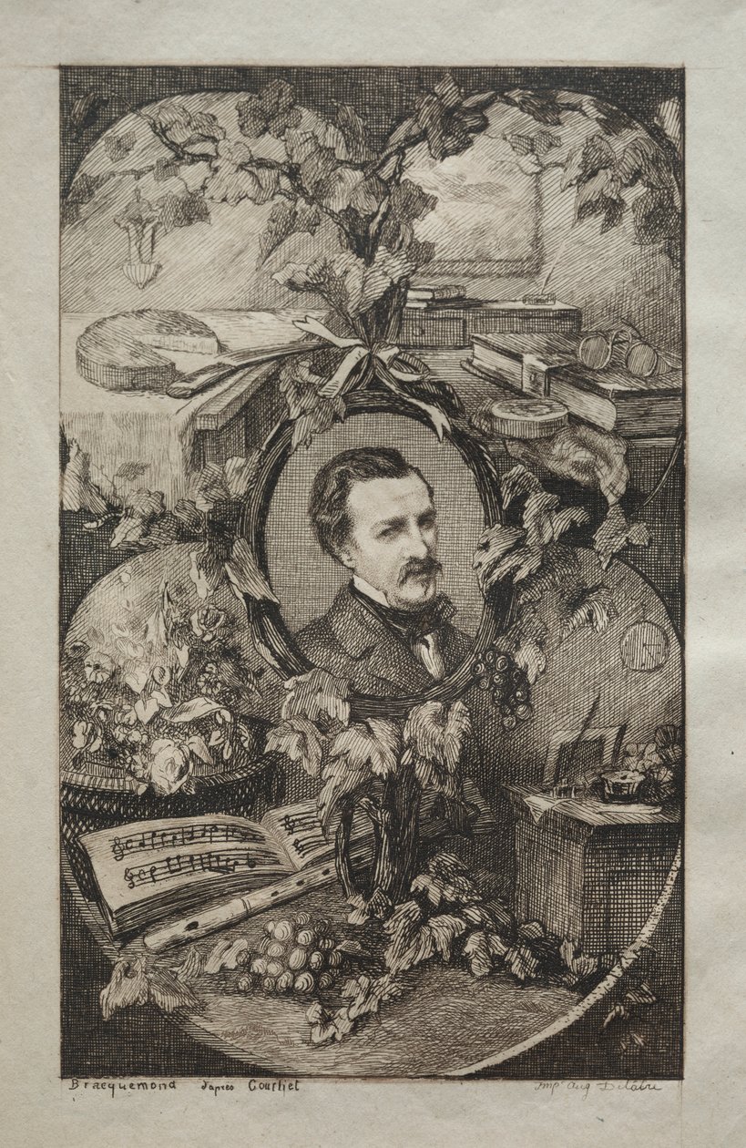 Frontispicio de "Nuevas obras de Champfleury, Los amigos de la naturaleza:" Retrato de Champfleury, después de Gustave Courbet de Felix Bracquemond