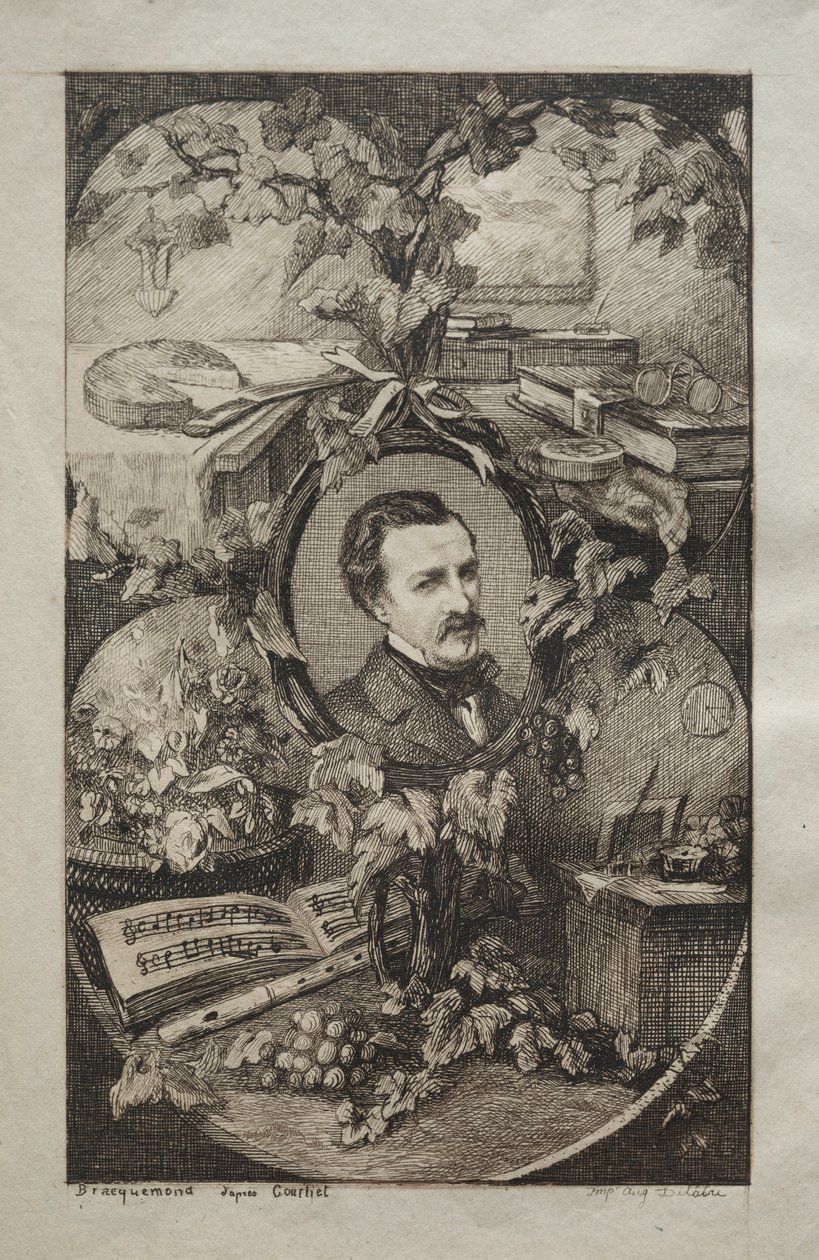 Frontispicio para Nuevas Obras de Champfleury, Los Amigos de la Naturaleza: Retrato de Champfleury de Felix Bracquemond