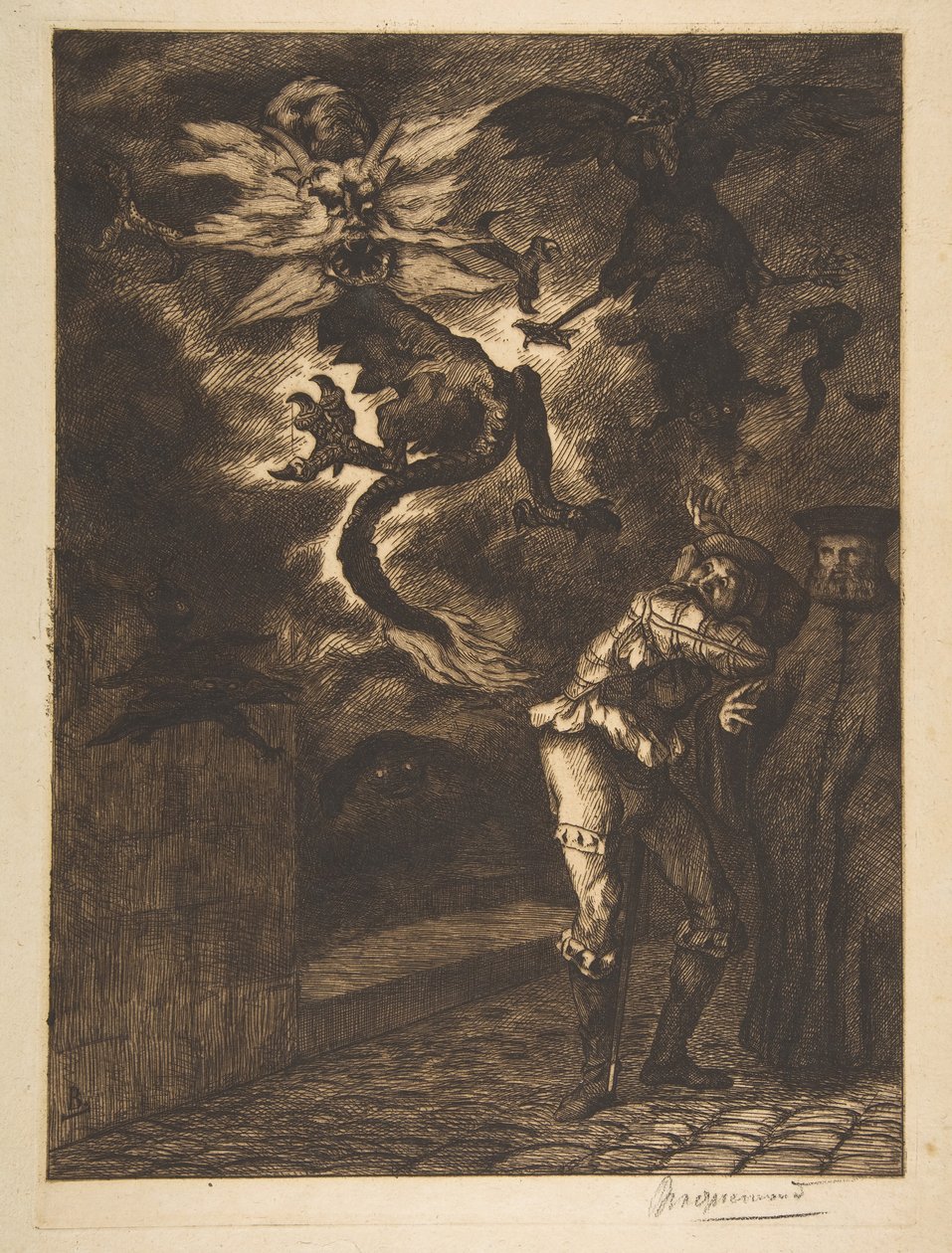 ¡Fuera de mi sol, canallas! Panurgo saliendo de la casa de Raminagrobis, 1854-1855 de Felix Bracquemond