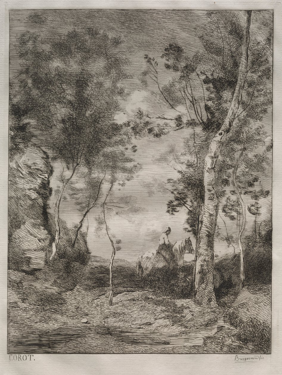 Paisaje, o El caballo blanco, después de Corot de Felix Bracquemond