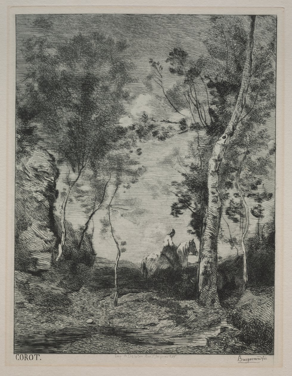 Paisaje, o El caballo blanco, después de Corot de Felix Bracquemond