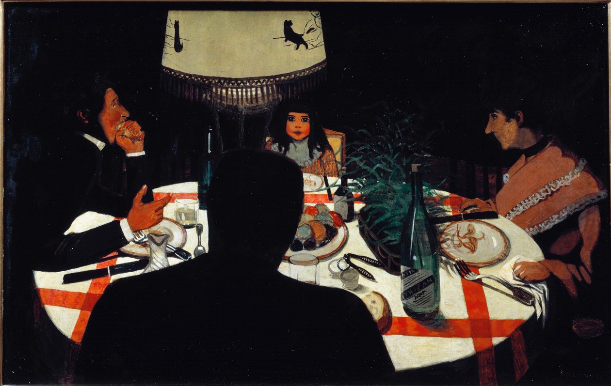 Cena, efecto de lámpara de Felix Edouard Vallotton