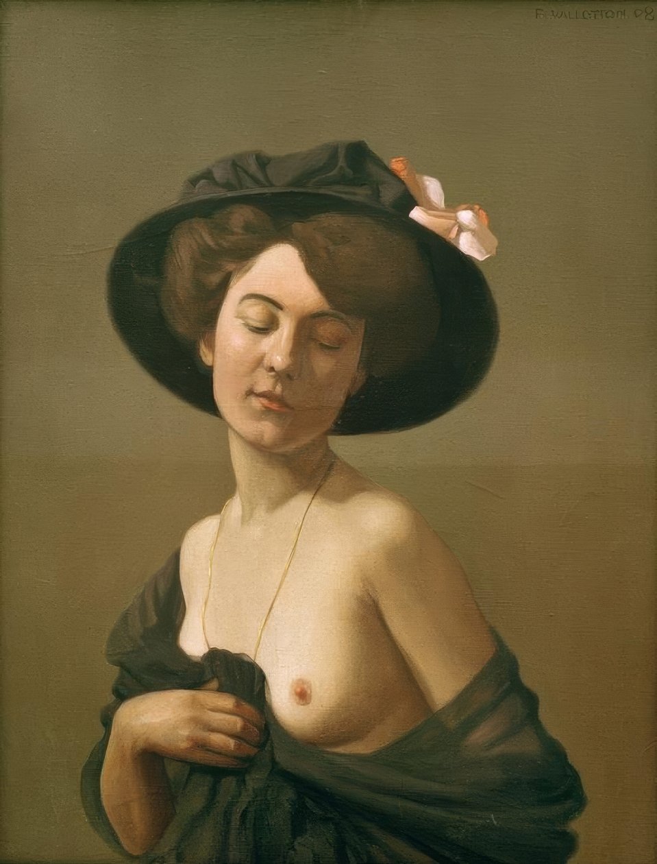 Mujer envuelta en una bufanda negra, sombrero negro de Felix Edouard Vallotton