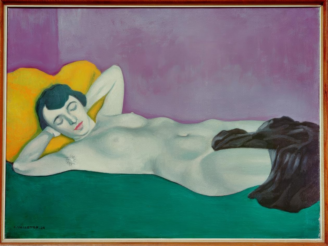 Mujer dormida sobre alfombra verde de Felix Edouard Vallotton