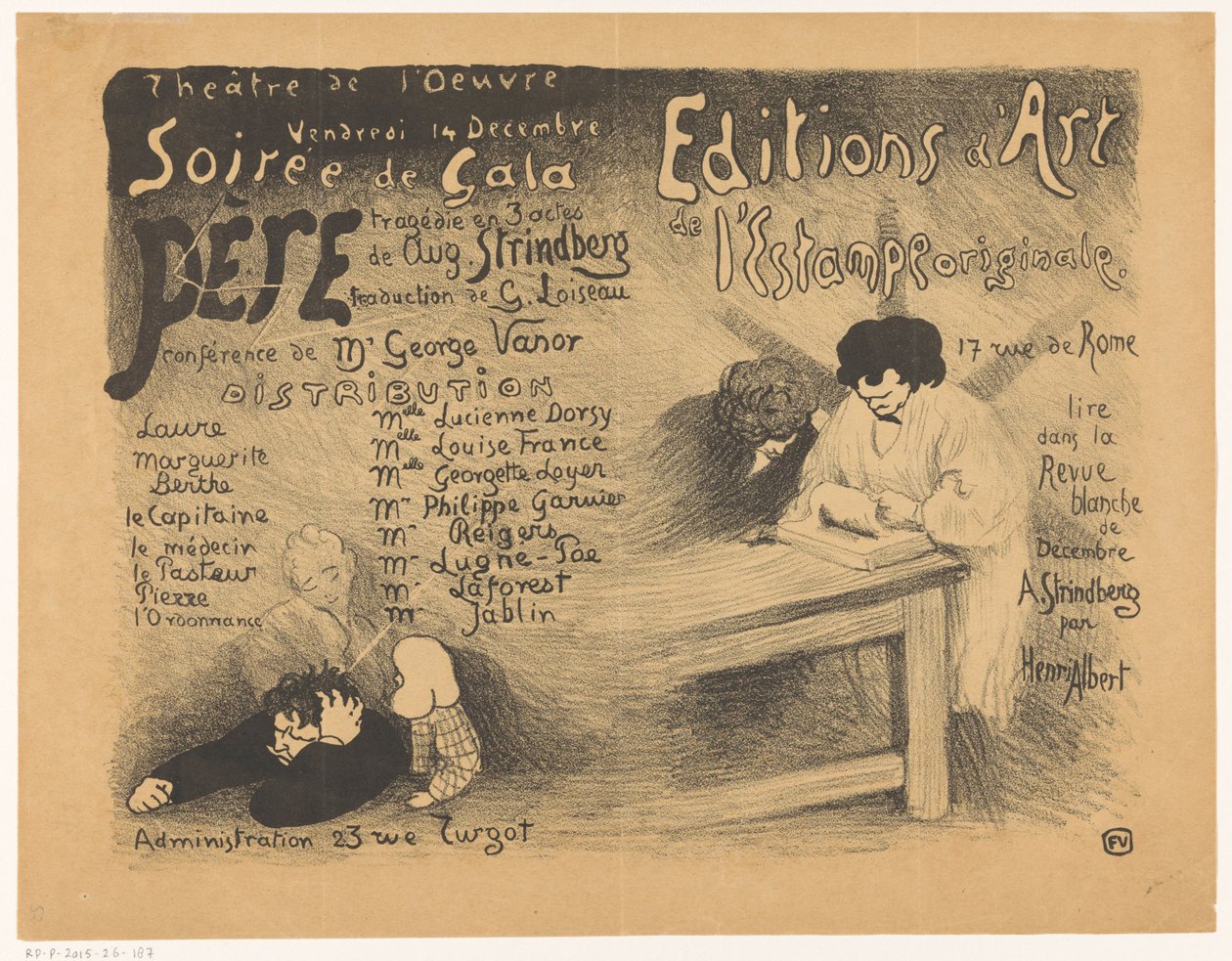 Programa de la función de gala de Le Père, una tragedia de August Strindberg en el Theâtre de l