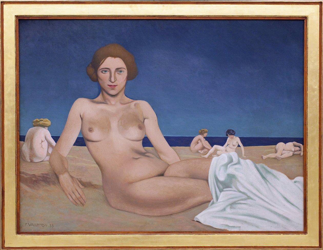 Tomando el sol en la playa de Felix Edouard Vallotton