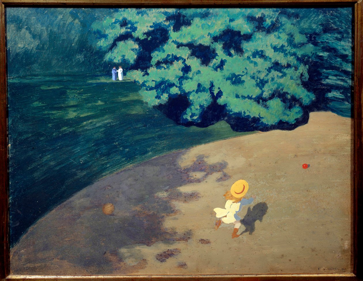 El balón o rincón del parque con niño jugando a la pelota de Felix Edouard Vallotton
