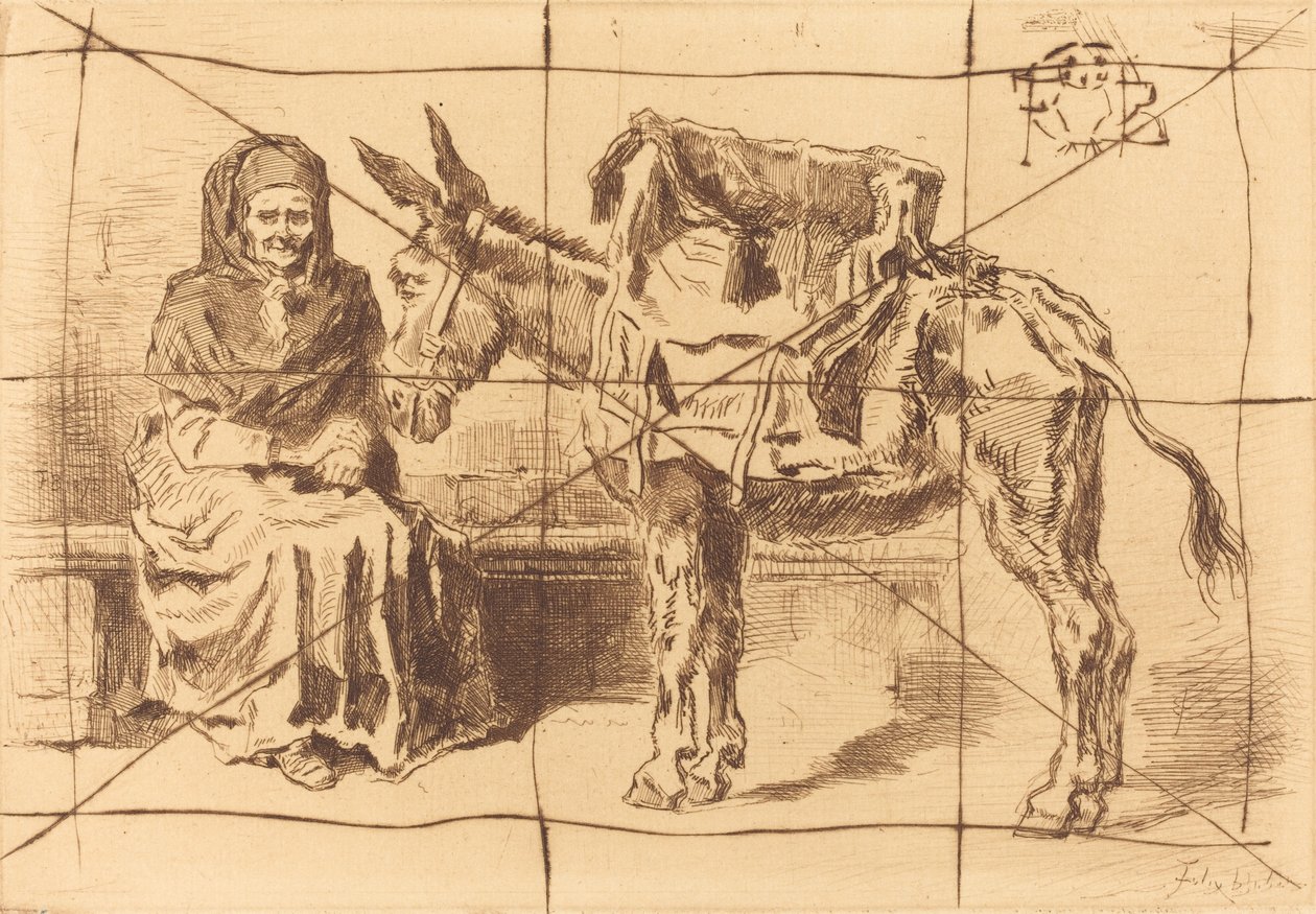 Cacoletière Sentada Mujer y Asno, 1875 de Felix Hilaire Buhot