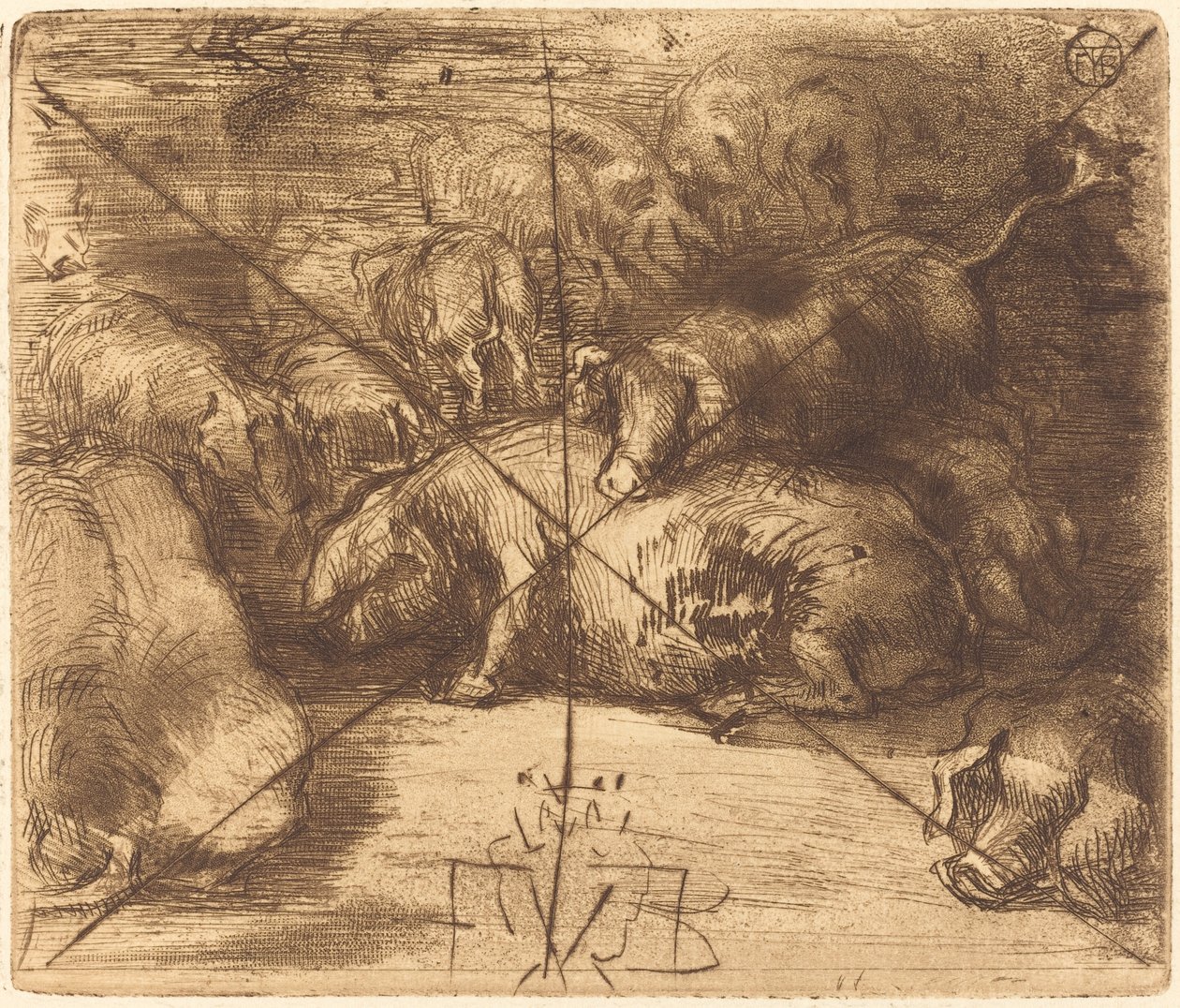 Cochons au Soleil (Cerdos al sol) de Felix Hilaire Buhot