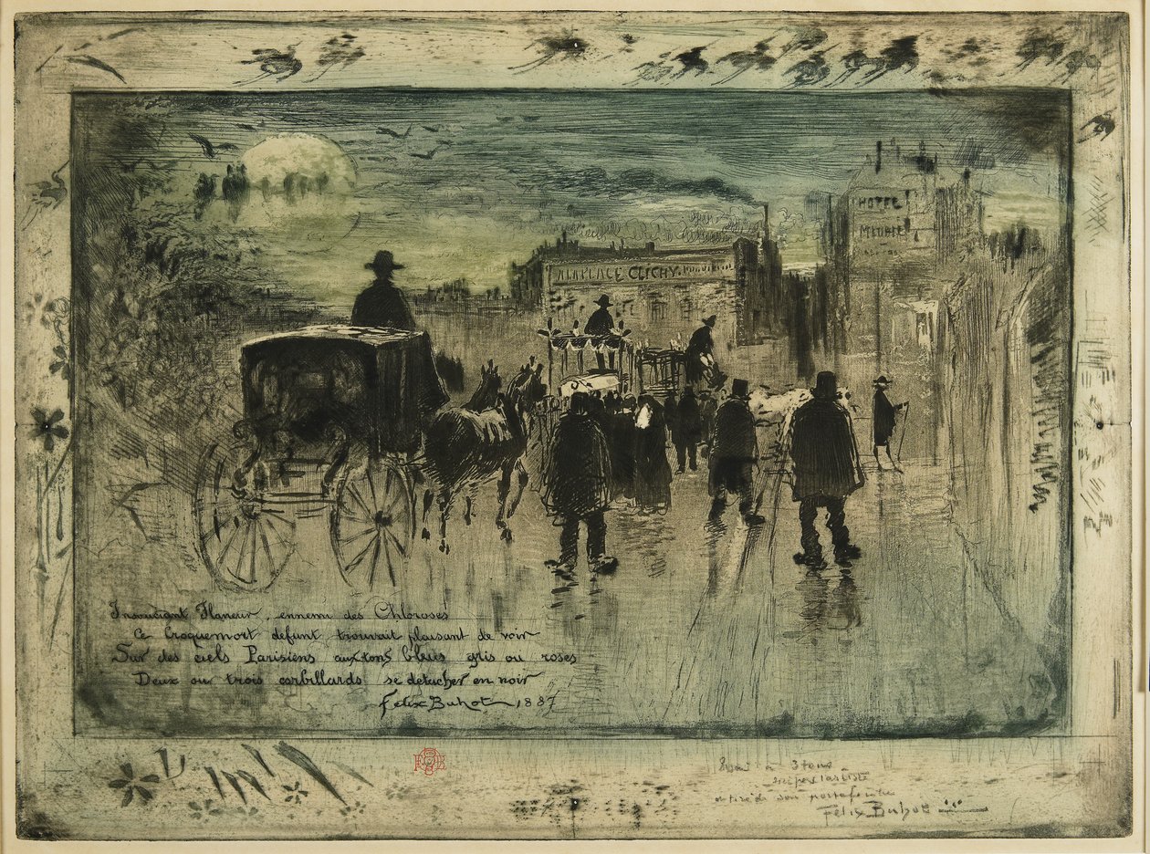 Procesión fúnebre en el Boulevard de Clichy, 1887 de Felix Hilaire Buhot