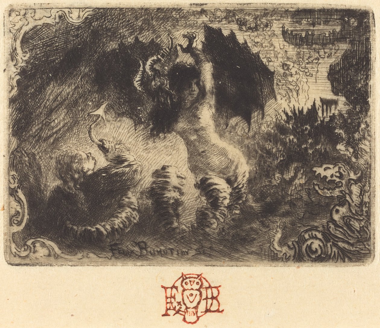 Le Diable amoureux de Jacques Cazotte, primera viñeta, 1878 de Felix Hilaire Buhot